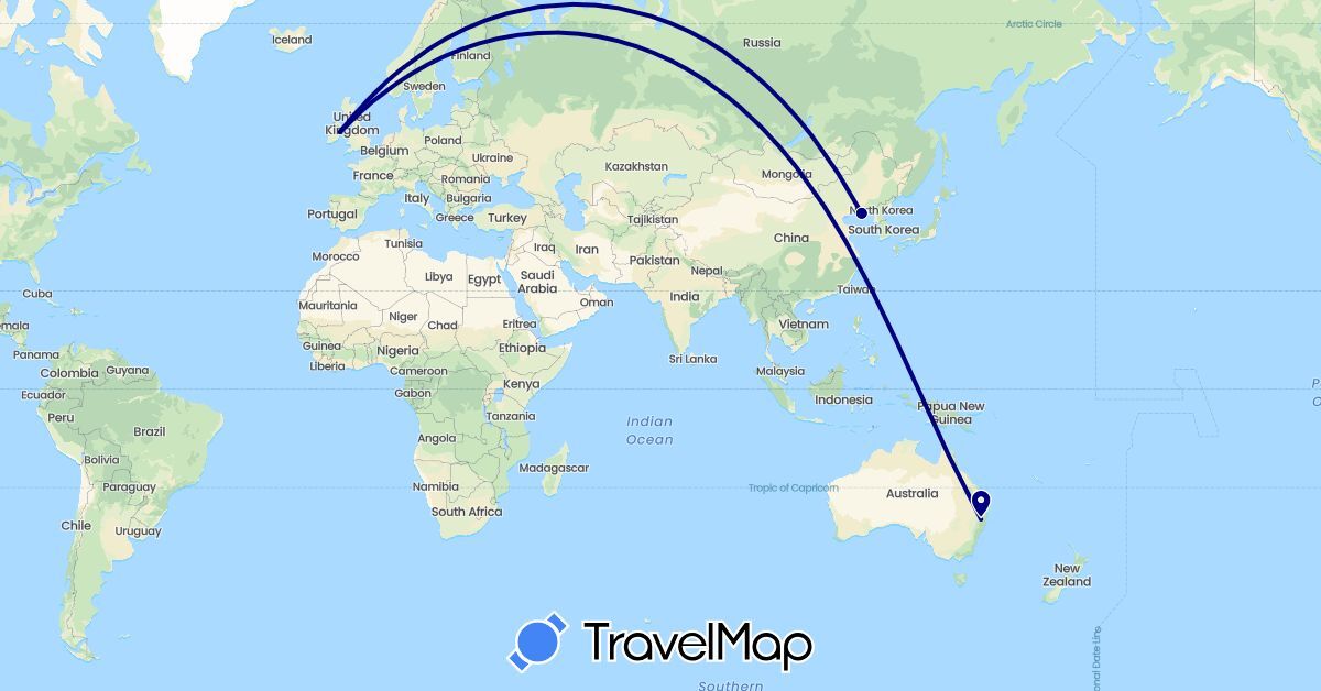 TravelMap itinerary: driving in Australia, China, Ireland (Asia, Europe, Oceania)